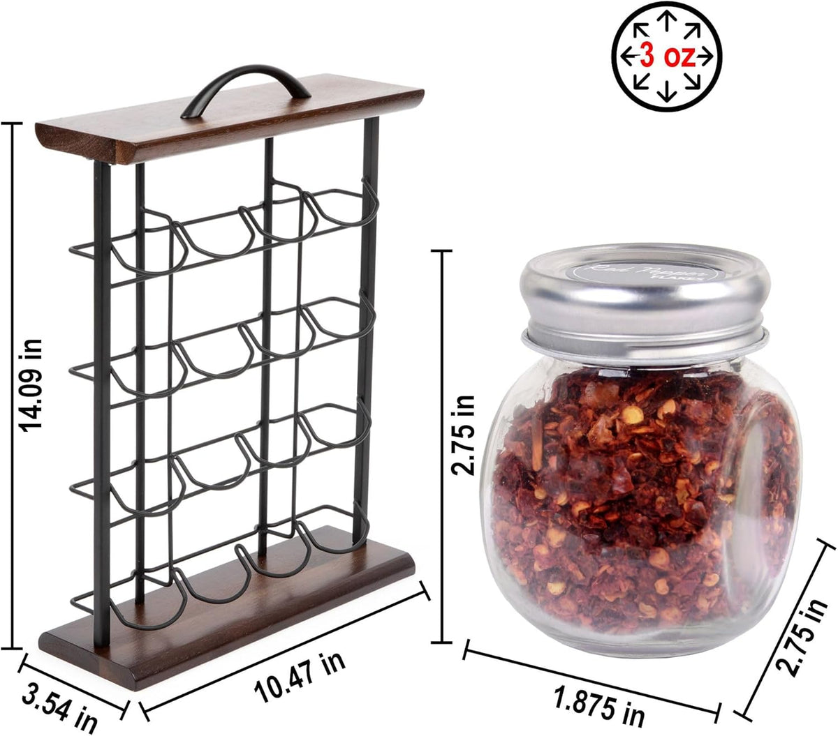 Orii 16 Jar Acacia Wood & Metal Wire Spice Rack with Spices Included, Storage for Spices and