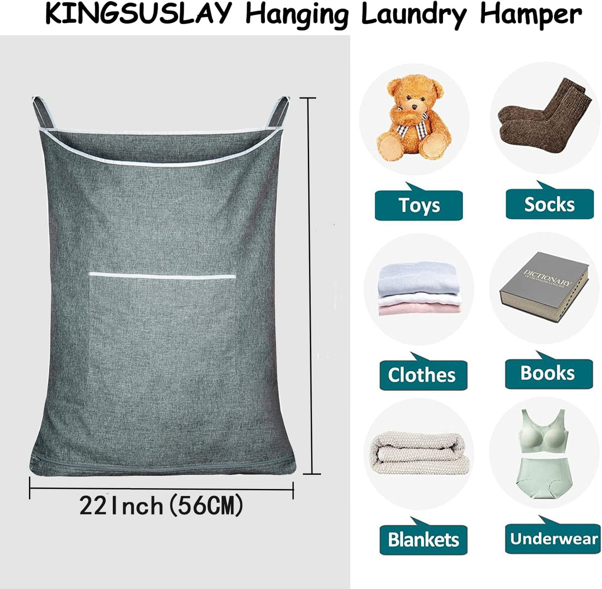 XL Door Laundry Hamper, Hanging Hamper with Large Openging, Hanging Laundry Hamper Storage Bag，Door
