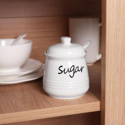 HAOTOP 12oz Sugar Bowl with Lid and Spoon,Ceramic Sugar Jar Sugar Dispenser Sugar Container Coffee