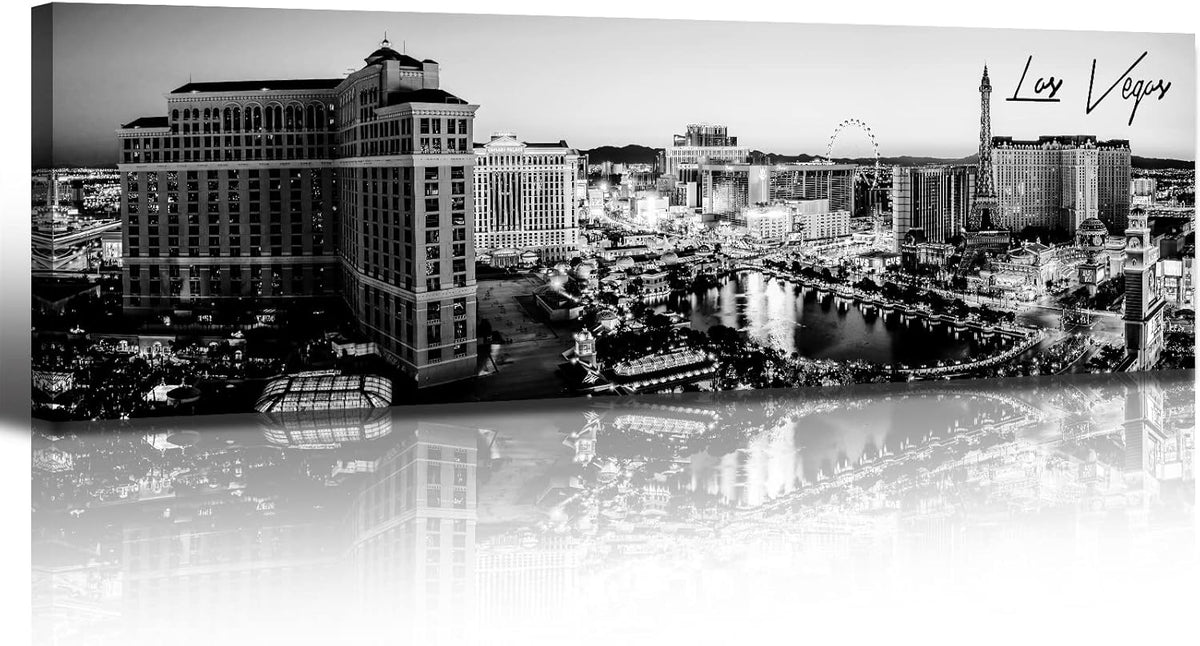 Las Vegas Skyline Wall Art for Living Room American Cityscape Canvas Prints Black and White City