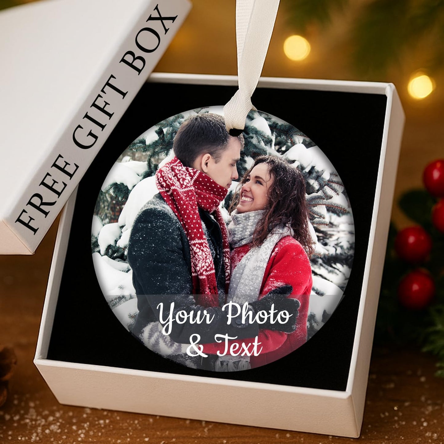 Custom Photo Christmas Ornament 2025 – Personalized Picture & Text Christmas Keepsake, Unique Gift