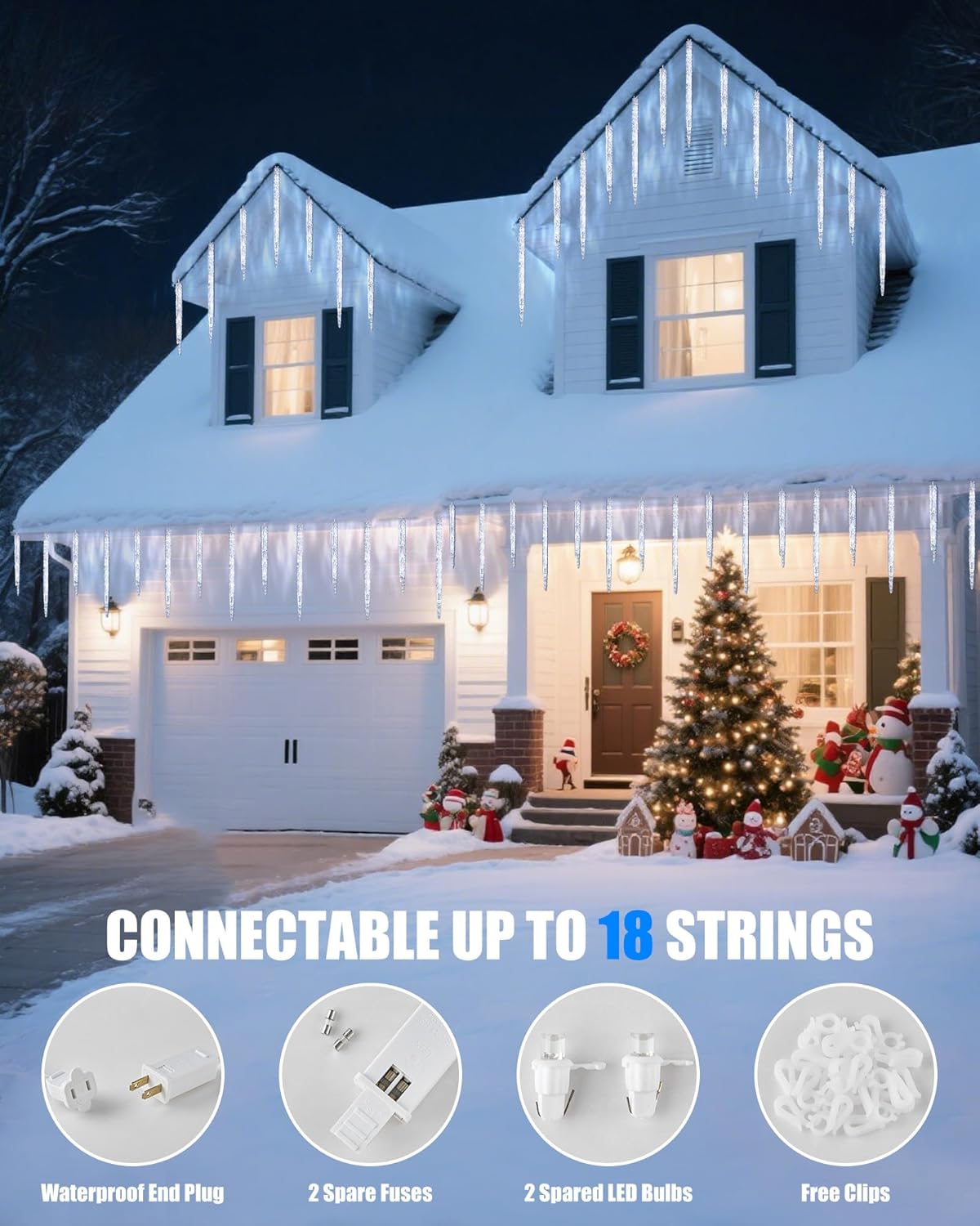 Minetom Icicle Lights Outdoor with Clips, 20ft 100 LED 20 Tubes Twinkling Icicle String Lights