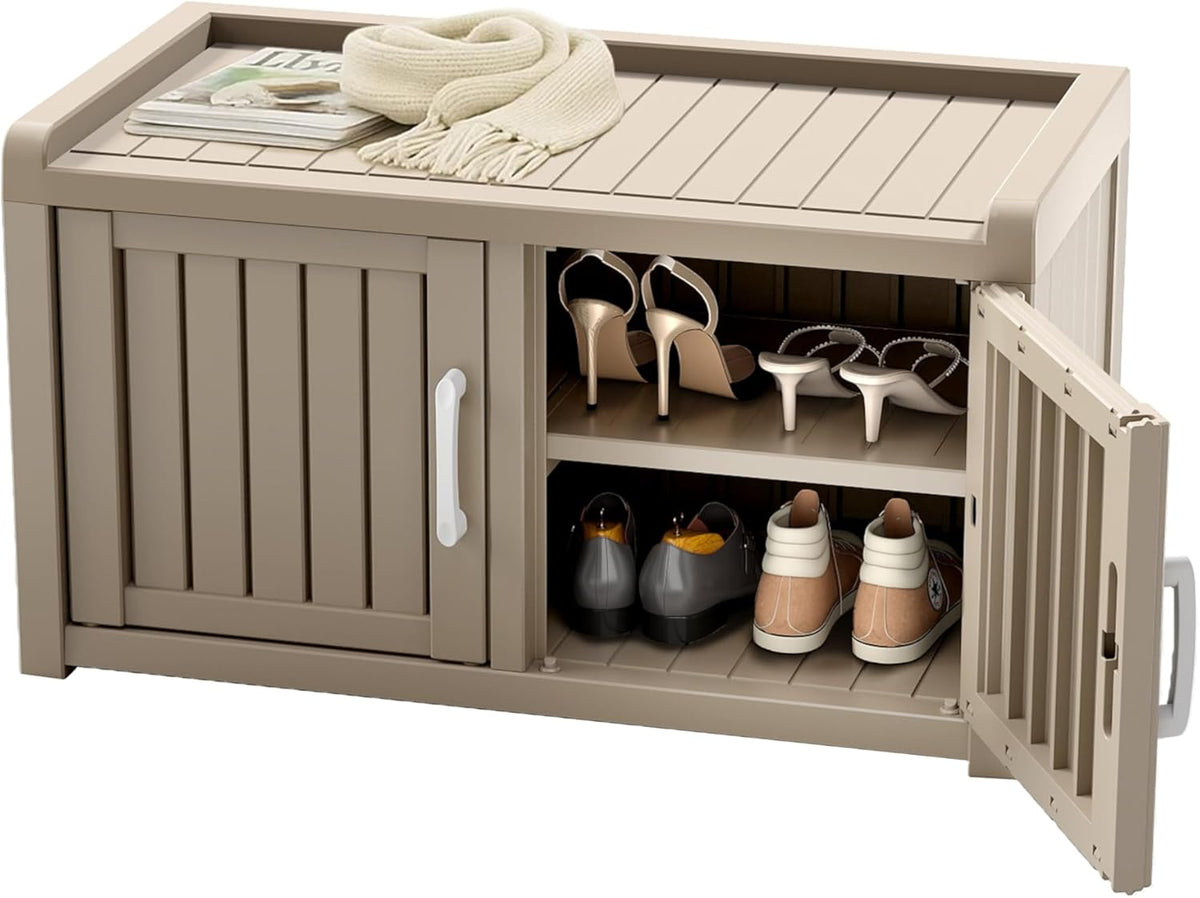 ROJIK Shoe Cabinet Waterproof UV-Resistant,Storage Bench Indoor Outdoor with Adjustable Shelves,for