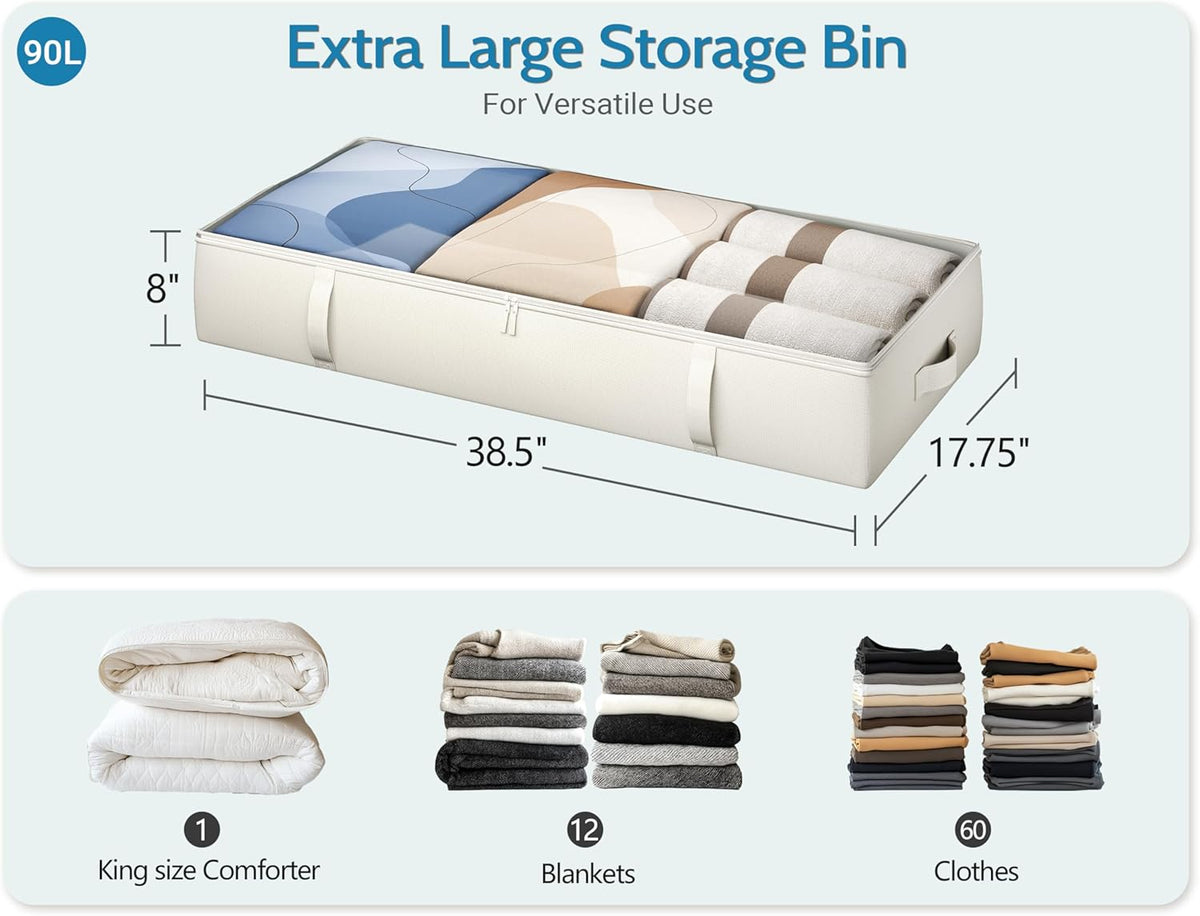 2-Pack Under Bed Storage Containers, 8 Inches Tall Underbed Clothes Storage Organizer Bin with