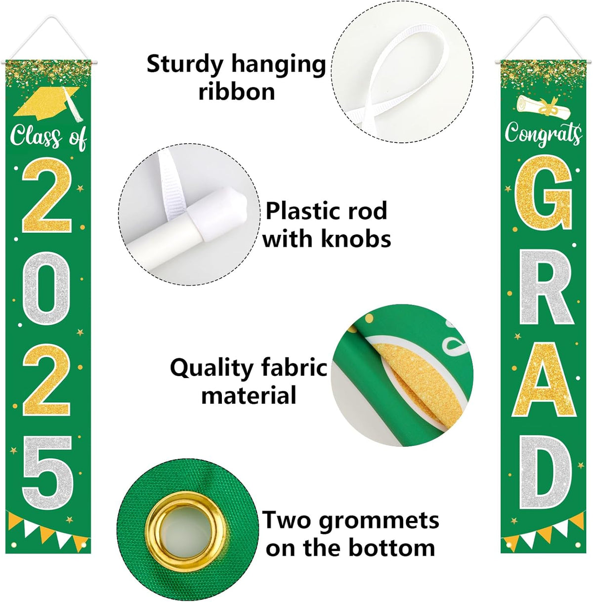 Graduation Decorations 2025 GRAD Banner Green Porch Door Sign Welcome Banner For Indoor Outdoor