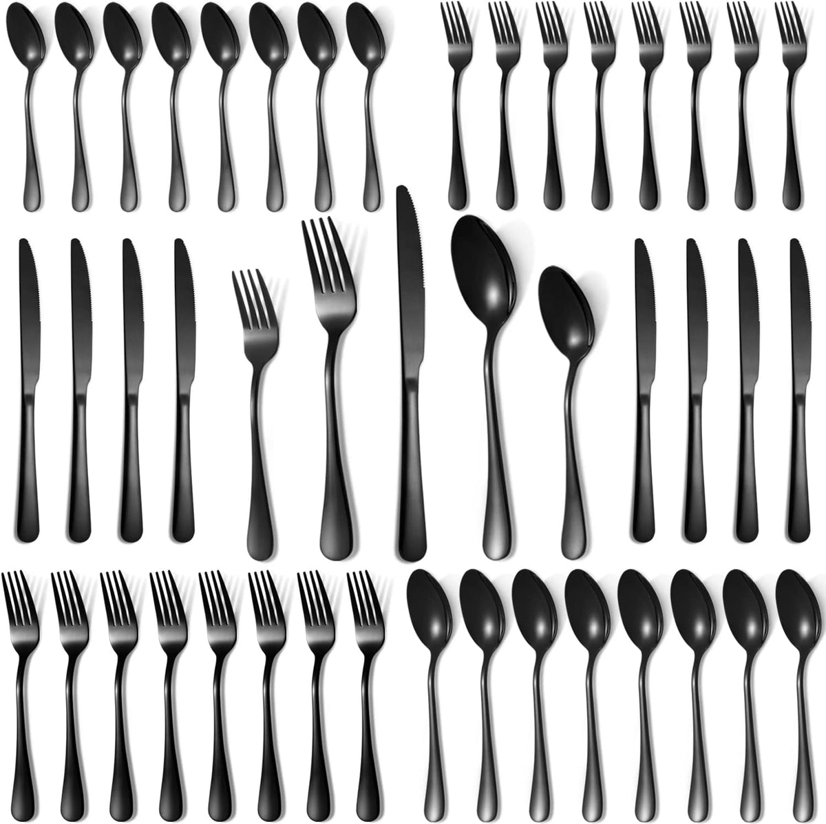 Lazycorner 40 Pcs Black Silverware Set for 8, Mirror Polished Flatware Set Stainless Steel Fork
