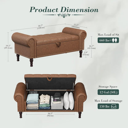 Apicizon 51”Ottoman with Storage, Queen Size End of Bed Storage Bench with Tufted Button