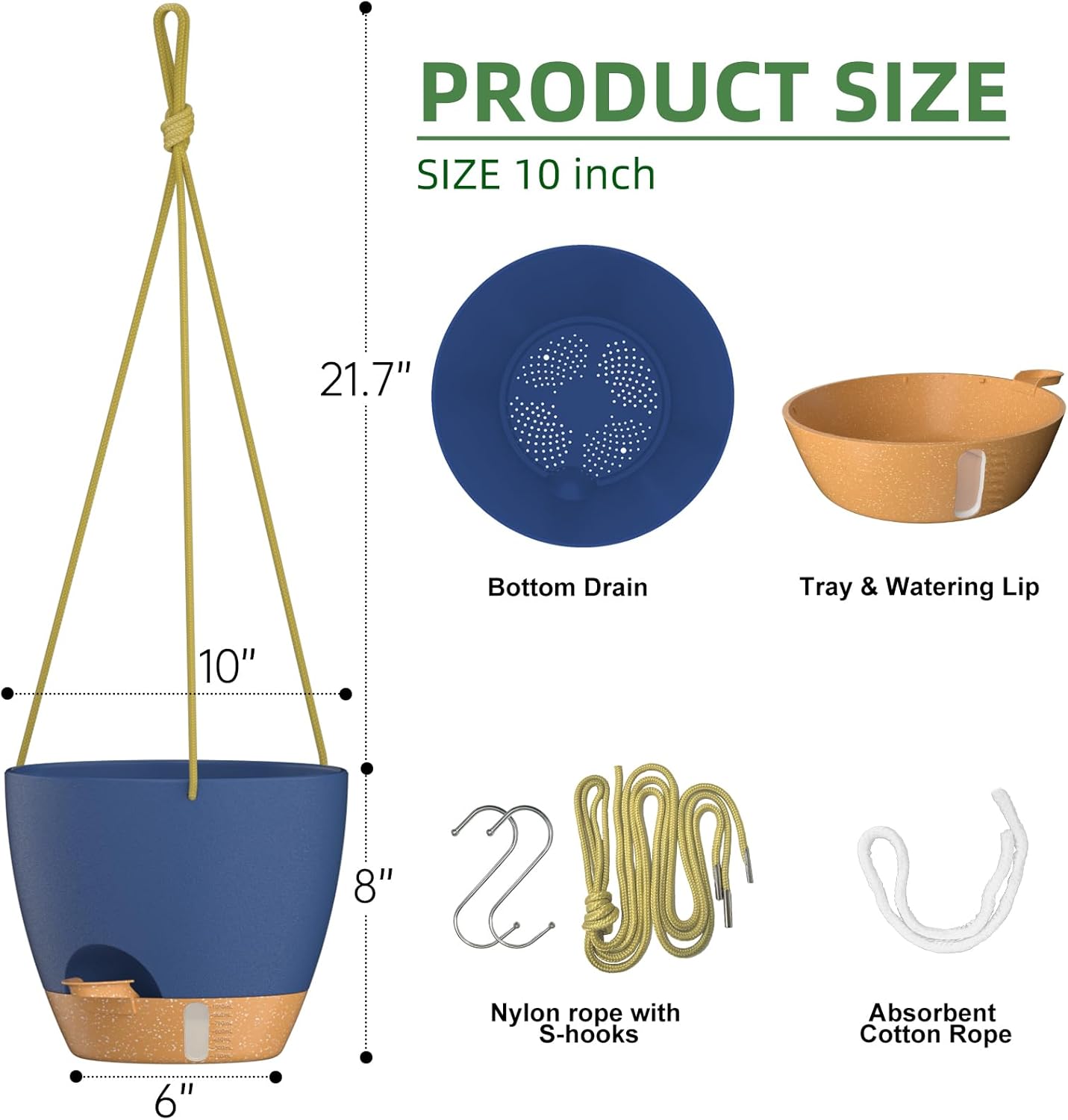 ZMTECH 10 Inch Hanging Planters for Indoor Outdoor Plants, 2 Pack Self Watering Hanging Plant Pots