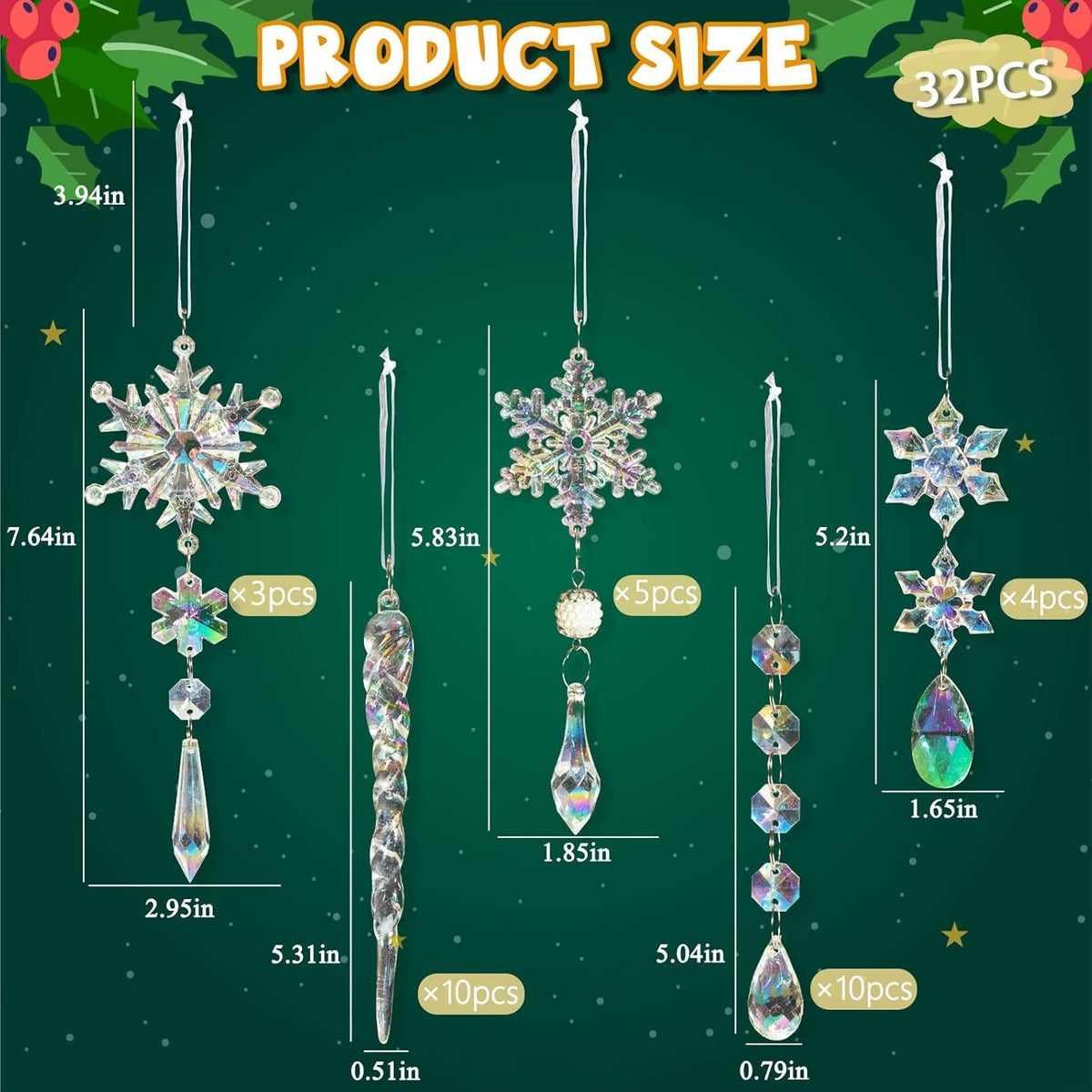 32pcs Christmas Decoration Crystal Ornaments - Iridescent Christmas Tree Ornaments Acrylic