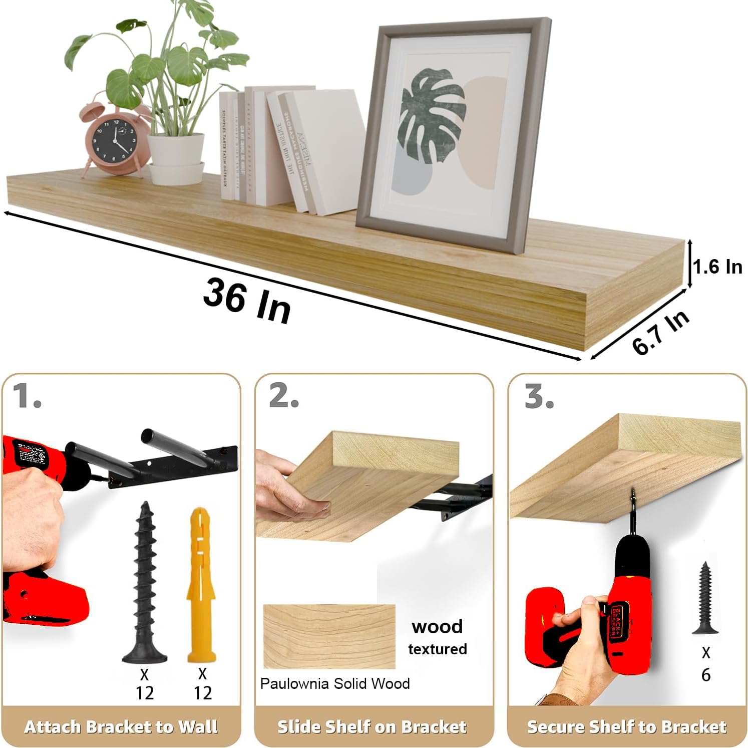 IAE Floating Wall Shelves 36 inch,Bathroom Shelves Wall Mounted,Invisible Shelves Floating Kitchen