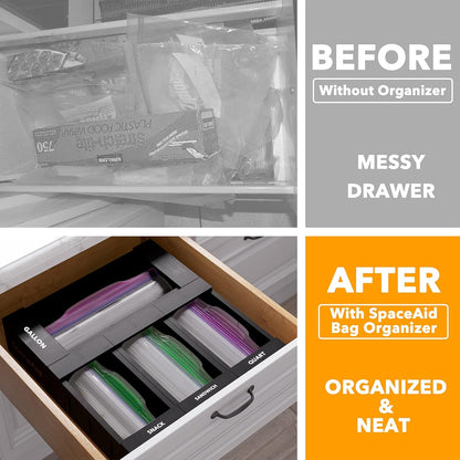 SpaceAid Bag Storage Organizer for Kitchen Drawer, Bamboo Organizer, Compatible with Gallon, Quart