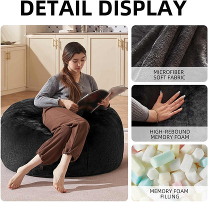 Bean Bag Chair 3Ft, Memory Foam Filled, Large Beanbag Chairs for Adults and Teens, Soft Sofa with