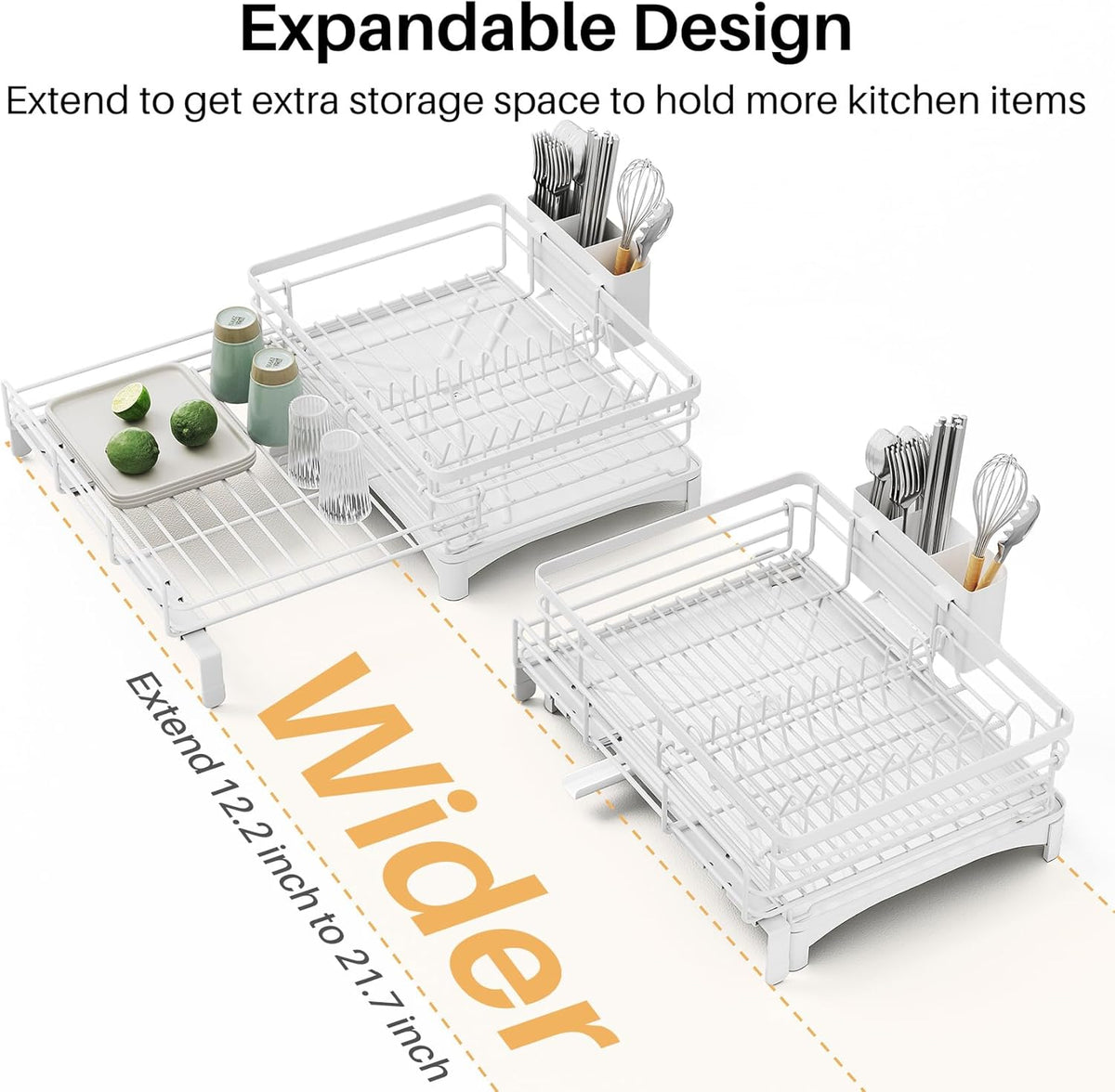 Dish Drying Rack - Extendable Dish Rack, Large Sink Drying Dish Drainer for Kitchen Counter