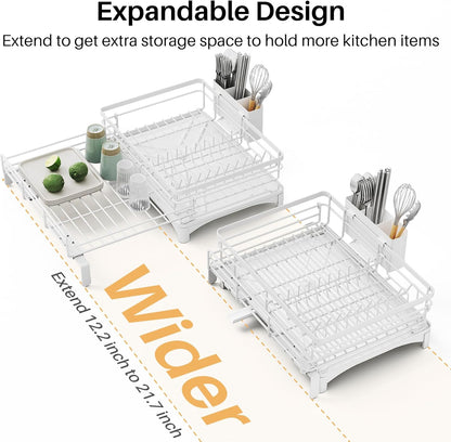 Dish Drying Rack - Extendable Dish Rack, Large Sink Drying Dish Drainer for Kitchen Counter