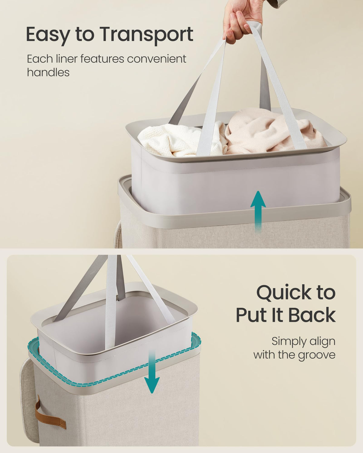 SONGMICS Laundry Basket, 26.4 Gal. Laundry Hamper, Easy Assembly, with Lid and Handles, Removable