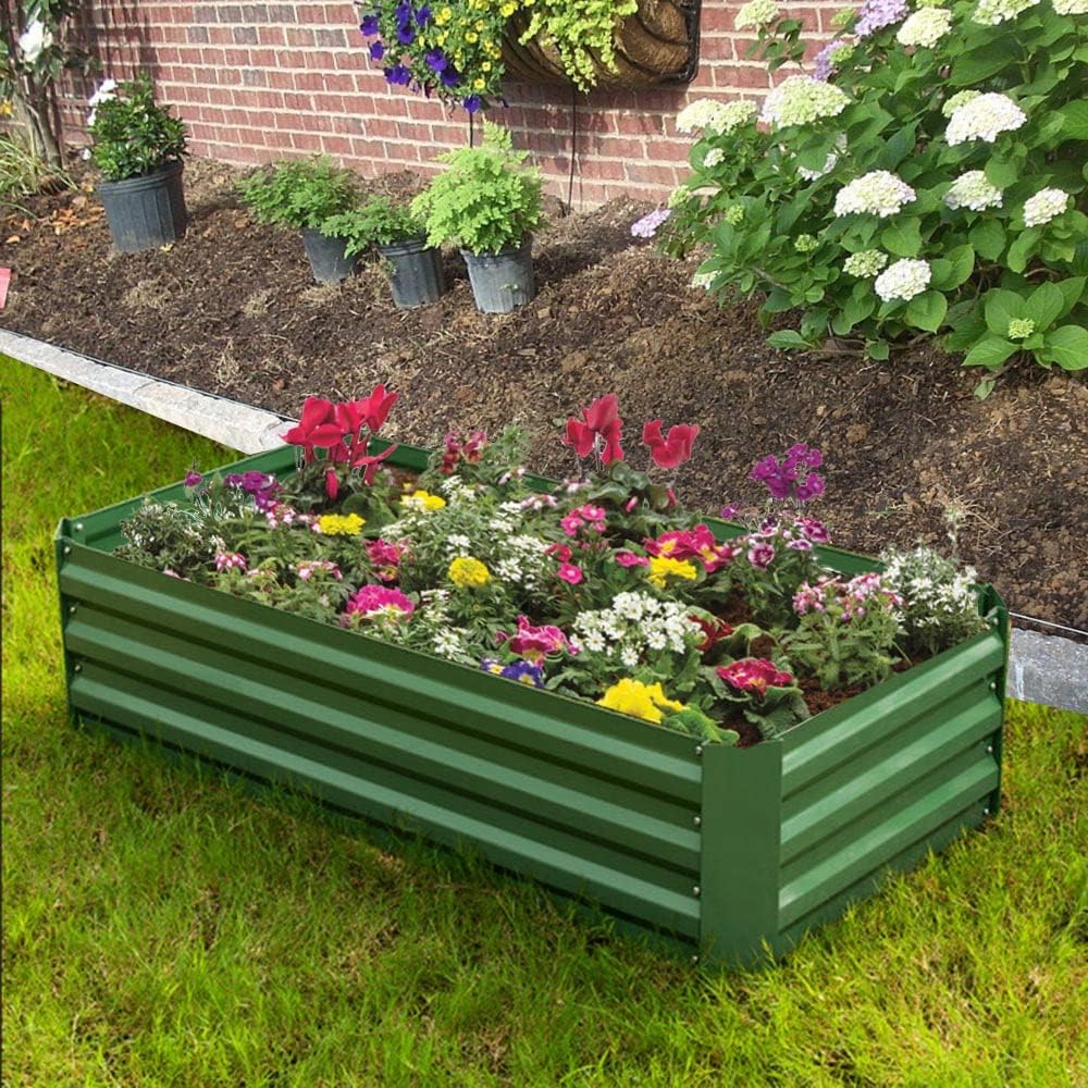 4x2x1ft Metal Raised Garden Bed Kit，Galvanized Garden Bed Box for Vegetables, Flowers, Herbs, and