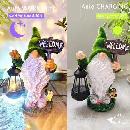 Solar Gnome Outdoor Garden Fall with Solar Lantern - 11’’Halloween Autumn Welcome Gnomes