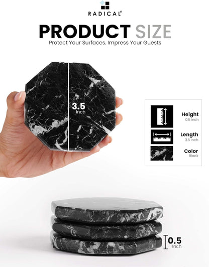 Radicaln Marble Coasters Star 3.5" Inches Black Handmade Stone Drink Coasters Set of 6 for Coffee