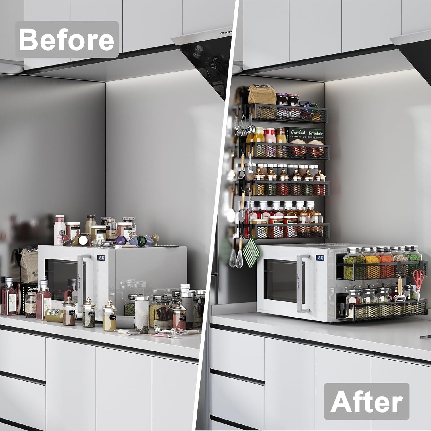 Magnetic Spice Rack for Refrigerator, 6 Pack Magnetic Shelf, Fridge Magnet Organizer with Moveable