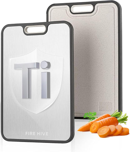 FIRE HIVE Pure Titanium & Platycodon Cutting Board - Double-Sided Large Kitchen Board, 16x11 Inch