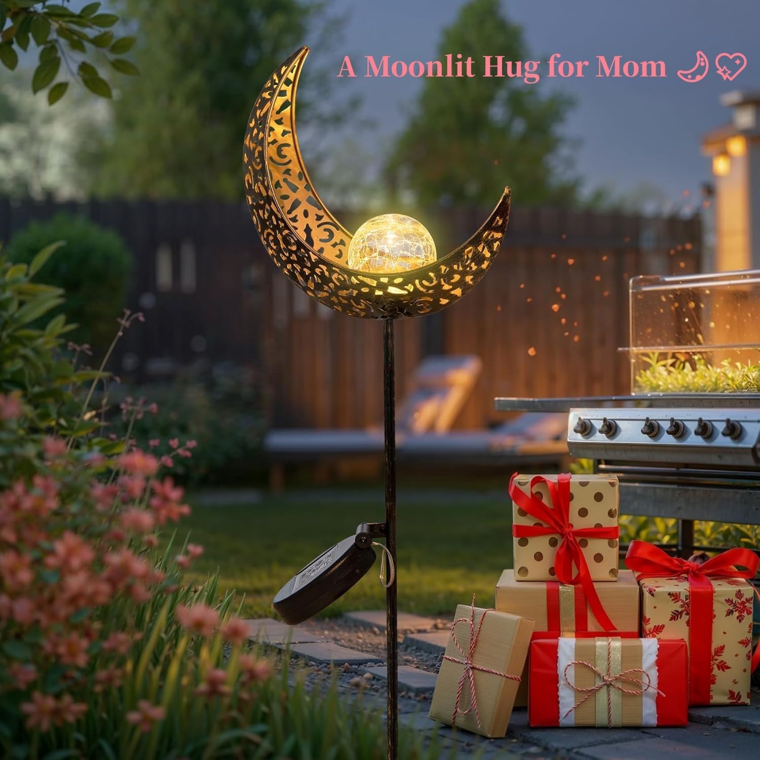 TAKE ME Moon Solar Lights Garden Outdoor Decor Waterproof Metal Solar Stakes Lights for Patio Yard