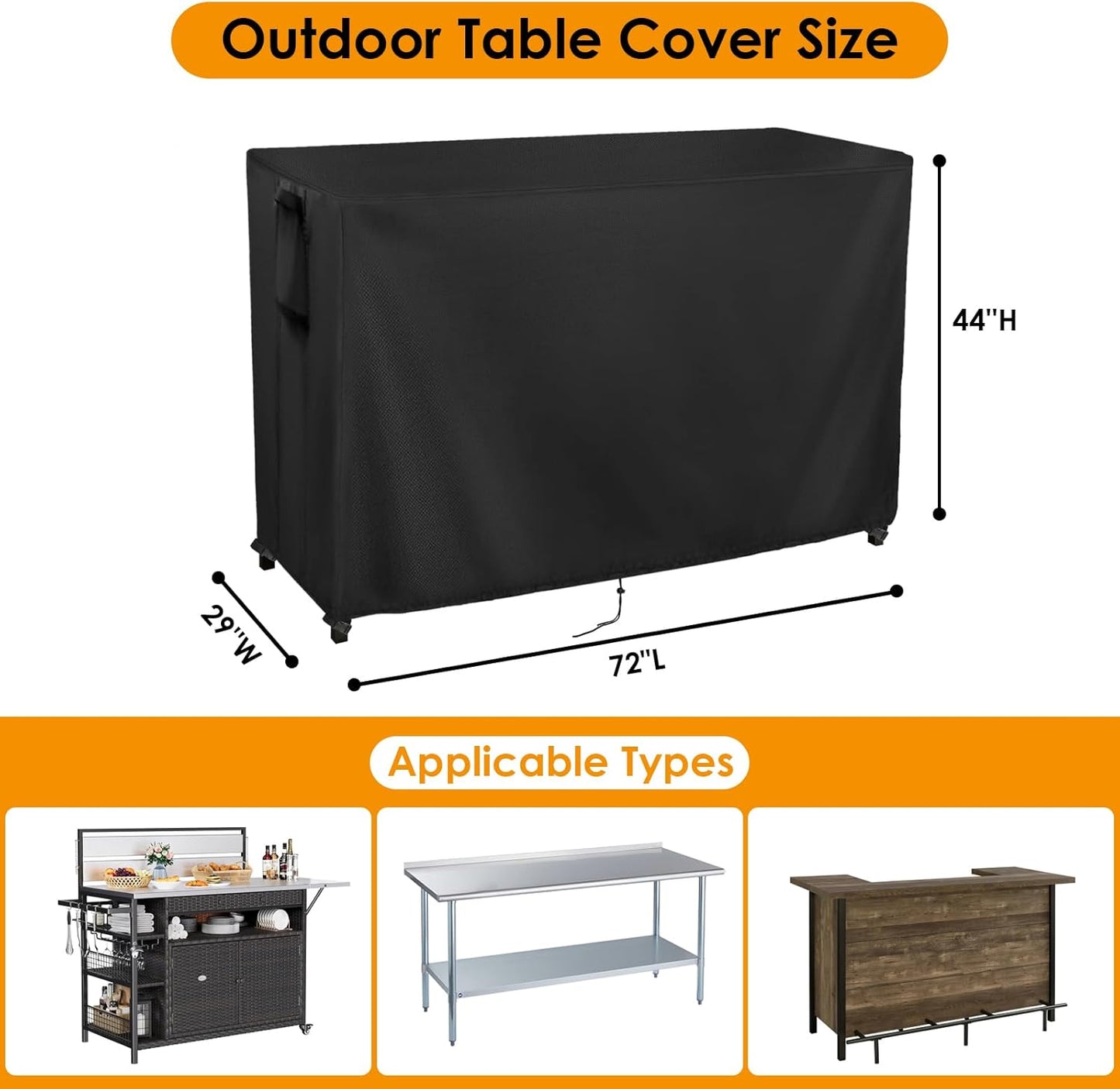 Kingling Outdoor Table Cover for Bar Table, 72 Inch Waterproof Patio Bar Cover for Outdoor Prep