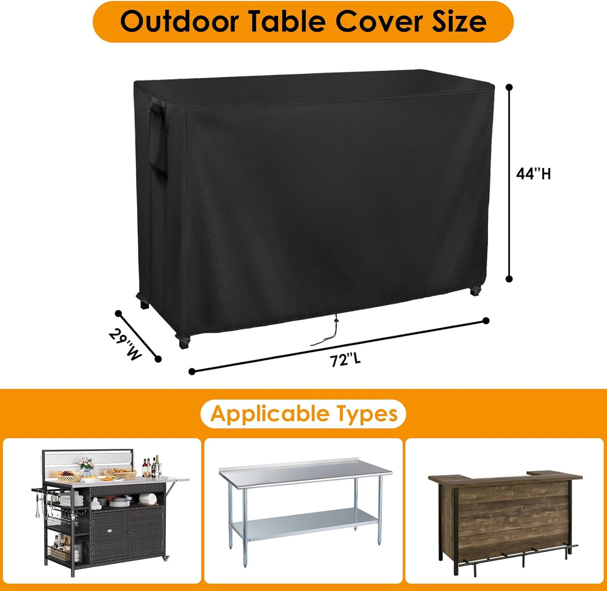 Kingling Outdoor Table Cover for Bar Table, 72 Inch Waterproof Patio Bar Cover for Outdoor Prep