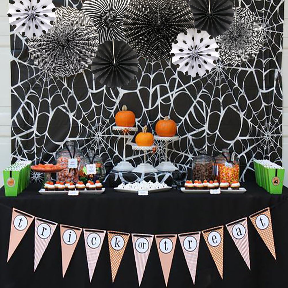 Party Hanging Paper Fans Set, Black Round Pattern Paper Garlands Decoration for Birthday Wedding