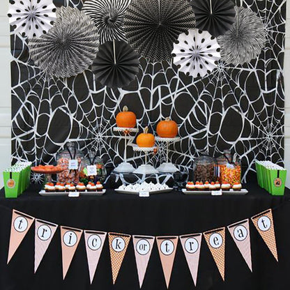 Party Hanging Paper Fans Set, Black Round Pattern Paper Garlands Decoration for Birthday Wedding