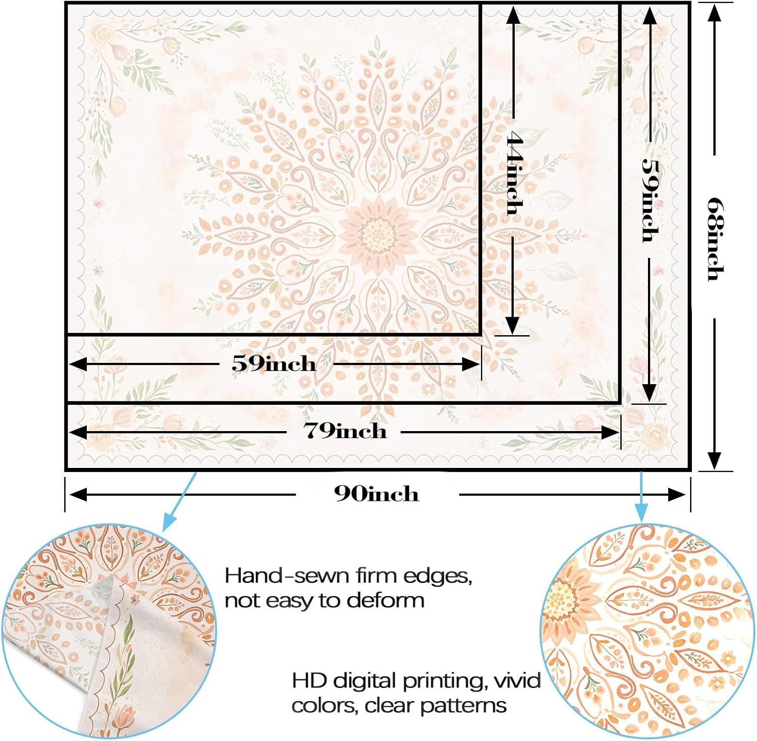 Lunerfex Floral Mandala Tapestry Boho Tapestry for Bedroom Peach Tapestries Wall Hanging Living