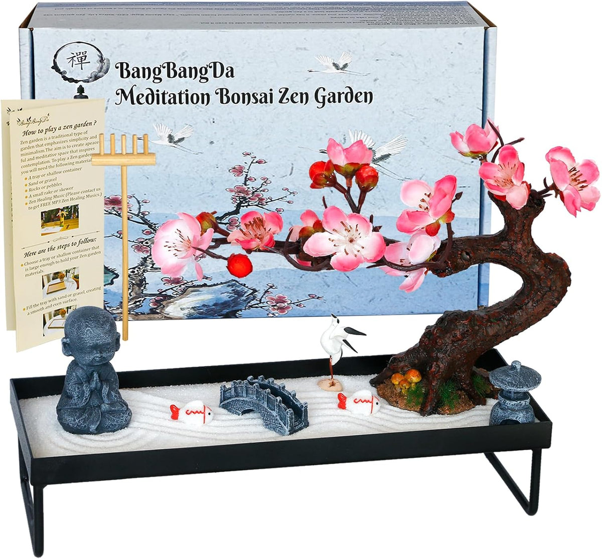 Mini Zen Garden Kit for Desk Tabletop Rock Sand Tray Therapy Kit Office Stress Relief Spiritual