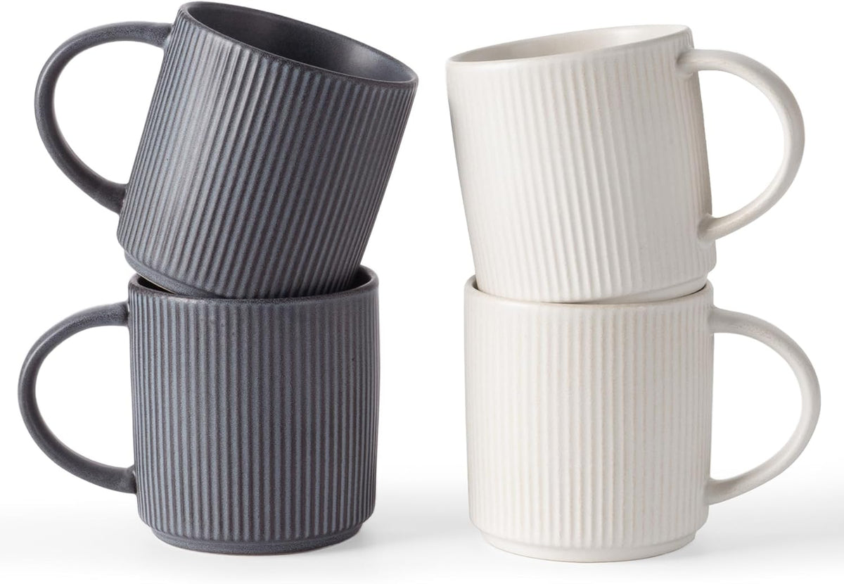 famiware Coffee Mug Set for 4, Star 12 oz Catering Mugs Cup Set with Handle for Coffee, Tea, Cocoa