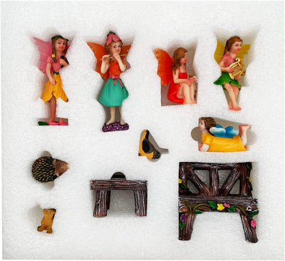 Fairies Set of 10 Pcs Miniature Garden Figurines - Outdoor Decor Art for Fall Winter, Outdoor