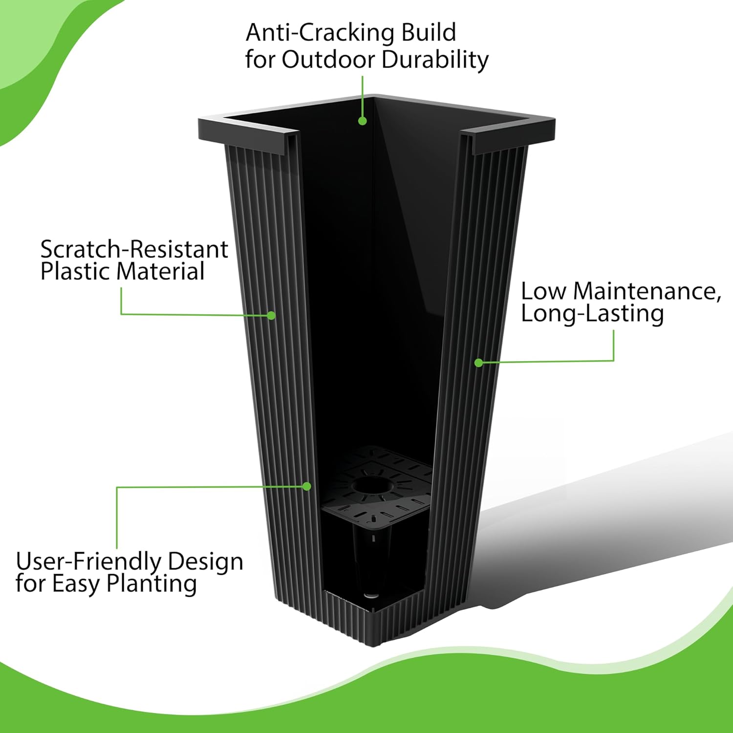 FENCY Set of 2 Tall Planters for Outdoor Plants, 24 Inch Large Tapered Pots with Drainage Trays
