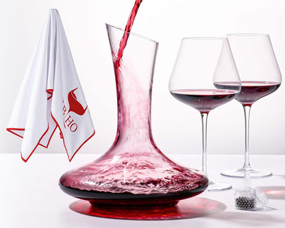 JBHO Full Bottle Wine Decanter with 2pcs Red Wine Glasses and Cleaning Beads, 21 oz Burgundy Wine