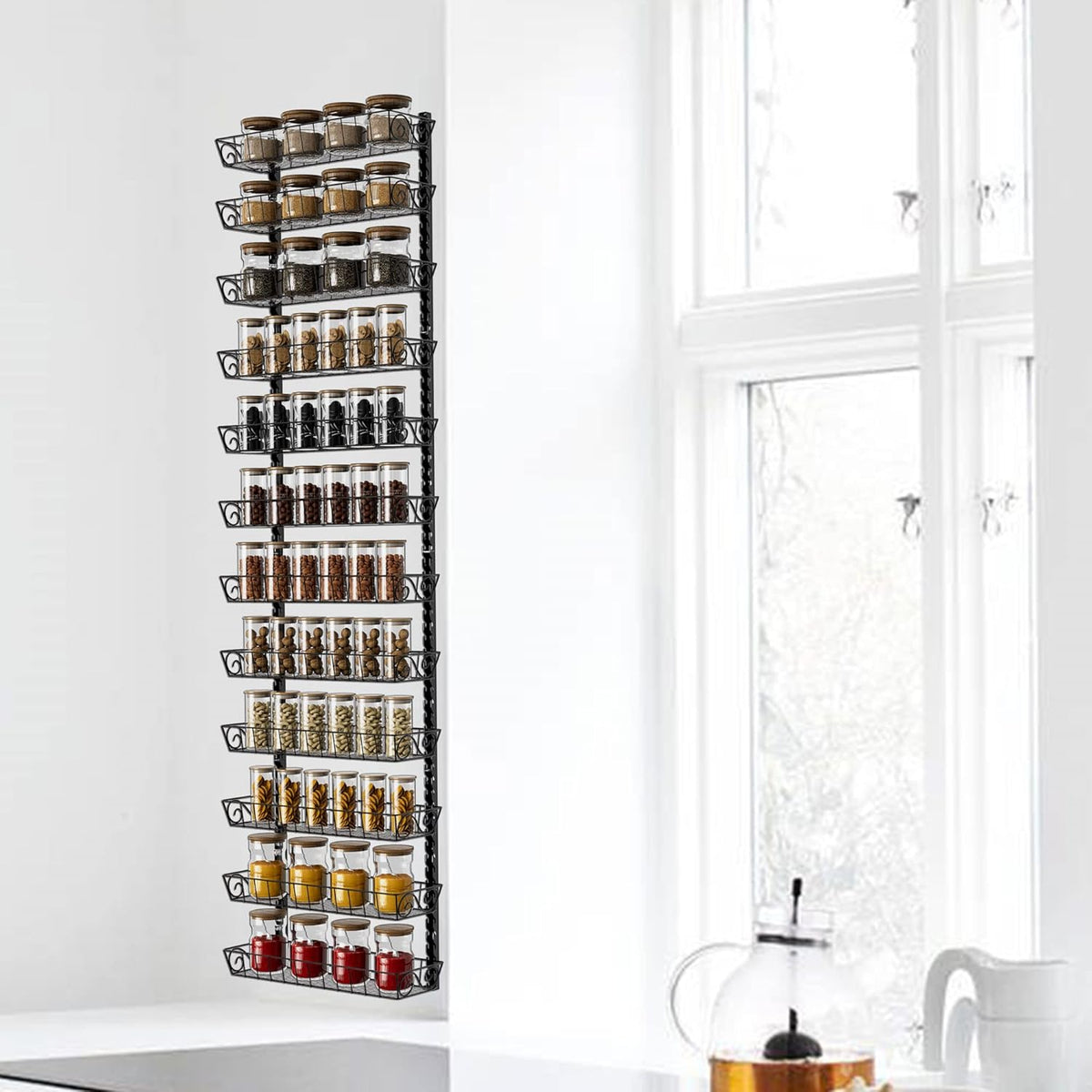 SWOMMOLY Adjustable Wall Mount Spice Rack Organizer, 12-Tier Dual-use (Multi-use) Hanging Spice