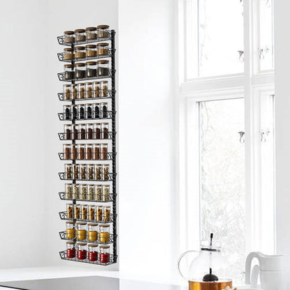 SWOMMOLY Adjustable Wall Mount Spice Rack Organizer, 12-Tier Dual-use (Multi-use) Hanging Spice