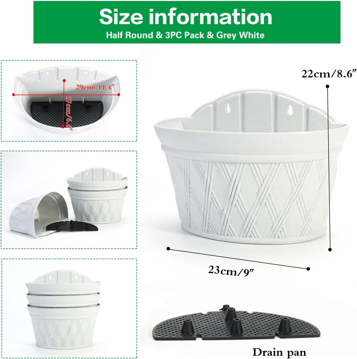 Sungmor Wall Hanging Planters,11.5 Inch Hanging Flower Pots for Railing Fence - Indoor Outdoor