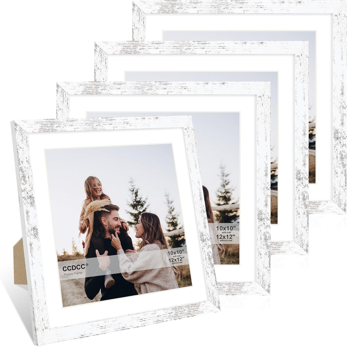 12x12 Picture Frame Set of 4, 12 x 12 Wood Photo Frames with Mat for 10x10 or 30x30cm Diamond