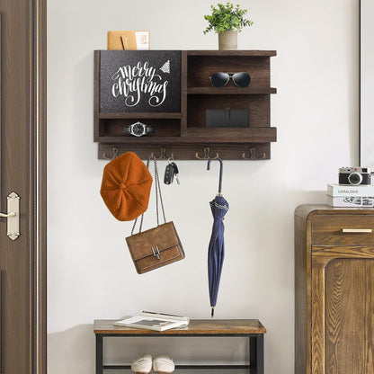 Key Holder for Wall, Mail Organizer Wall Mount with Key Hooks and Chalkboard & Mirror for