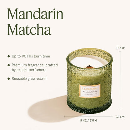 LA JOLIE MUSE Mandarin Matcha Candle - Bergamot, Matcha, Cedarwood | 19 oz Large Wooden Wick