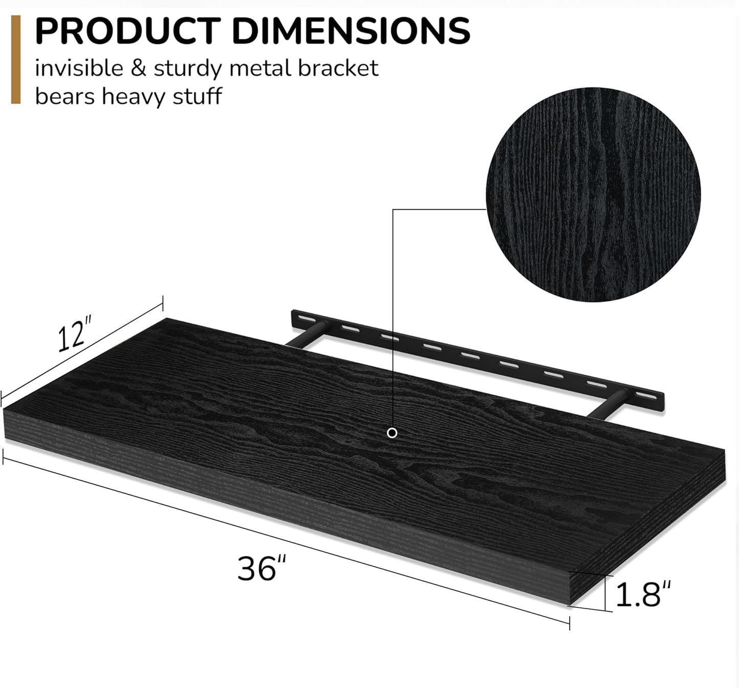 Fun Memories Floating Shelves - 2 Pack 12 Inch Rustic Wooden Wall Shelves - Extra Deeper & Thicker