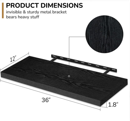Fun Memories Floating Shelves - 2 Pack 12 Inch Rustic Wooden Wall Shelves - Extra Deeper & Thicker