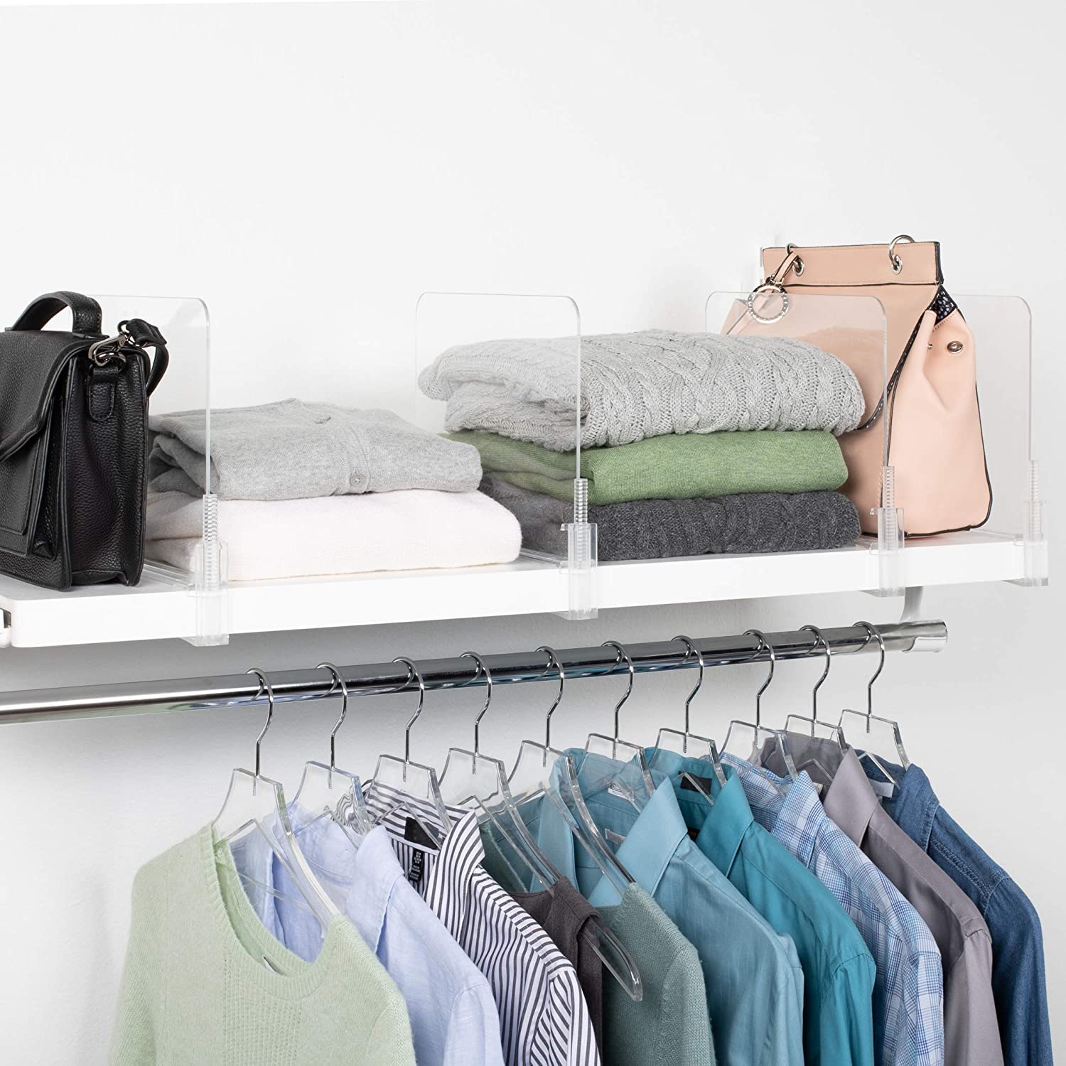 Richards Homewares Acrylic Shelf Dividers - Purse, Sweaters Organizer for Closet - Clear Separators