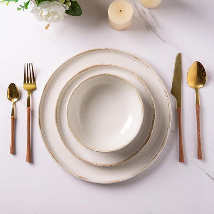 AmorArc Ceramic Dinnerware Sets, Wavy Rim Stoneware Plates and Bowls Sets, Highly Scratch Resistant
