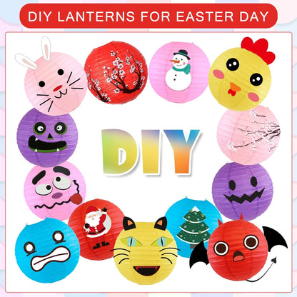 12Pcs Round Paper Lanterns Assorted Sizes (6" 8" 10" 12") for Home Decor, Restaurant, Church
