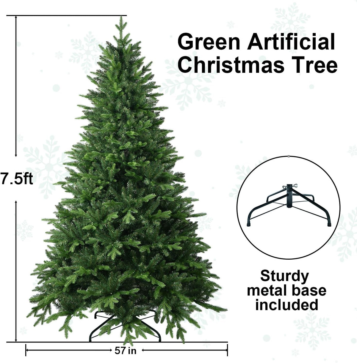 7.5 FT Artificial Christmas Tree with 2239 PE&PVC Mixed Branch Tips, Unlit Hinged Premium Spruce
