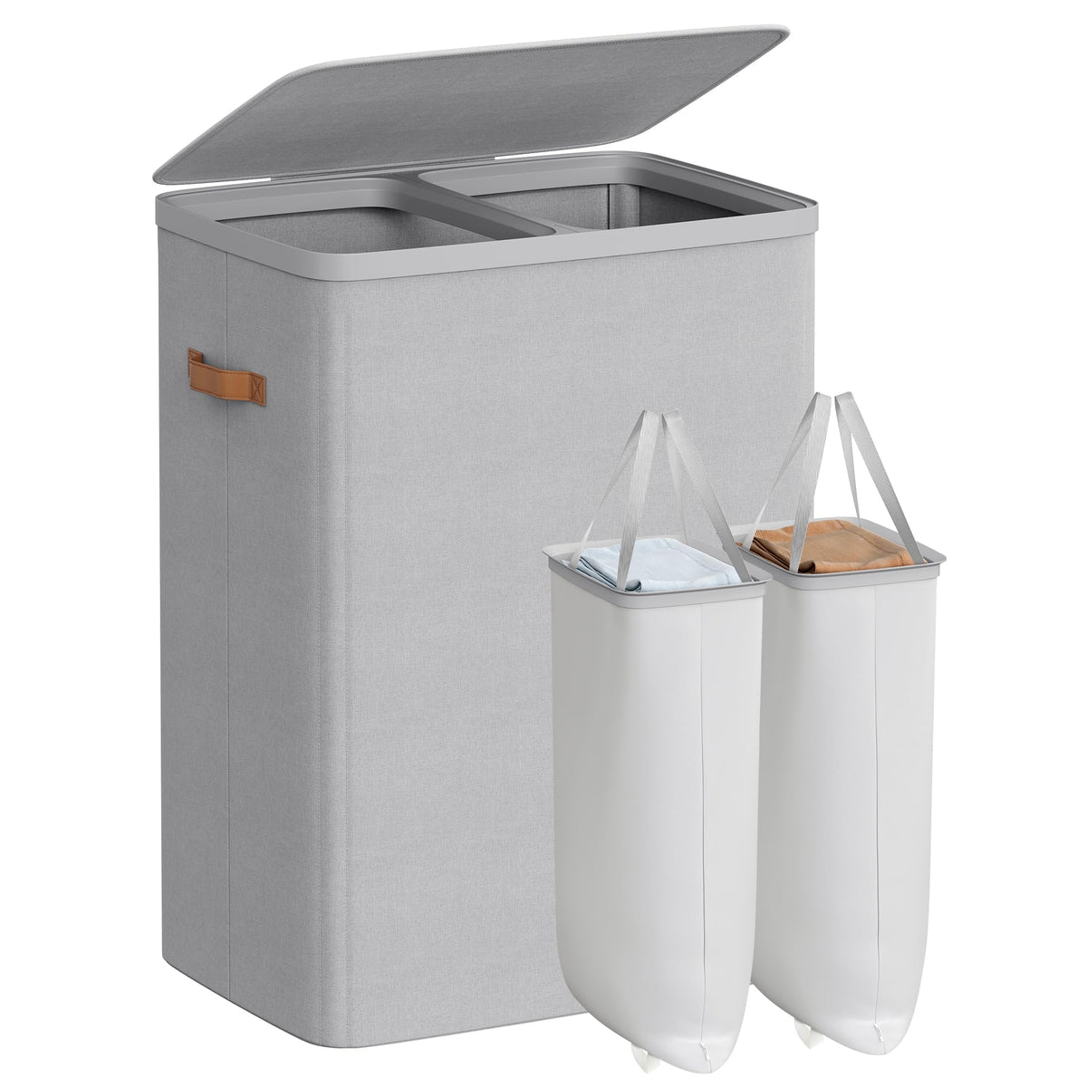 SONGMICS Laundry Basket, 44.9 Gal. Laundry Hamper, 2 Compartments, Easy Assembly, with Lid and