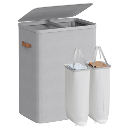 SONGMICS Laundry Basket, 44.9 Gal. Laundry Hamper, 2 Compartments, Easy Assembly, with Lid and