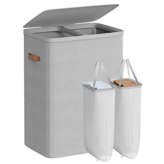 SONGMICS Laundry Basket, 44.9 Gal. Laundry Hamper, 2 Compartments, Easy Assembly, with Lid and